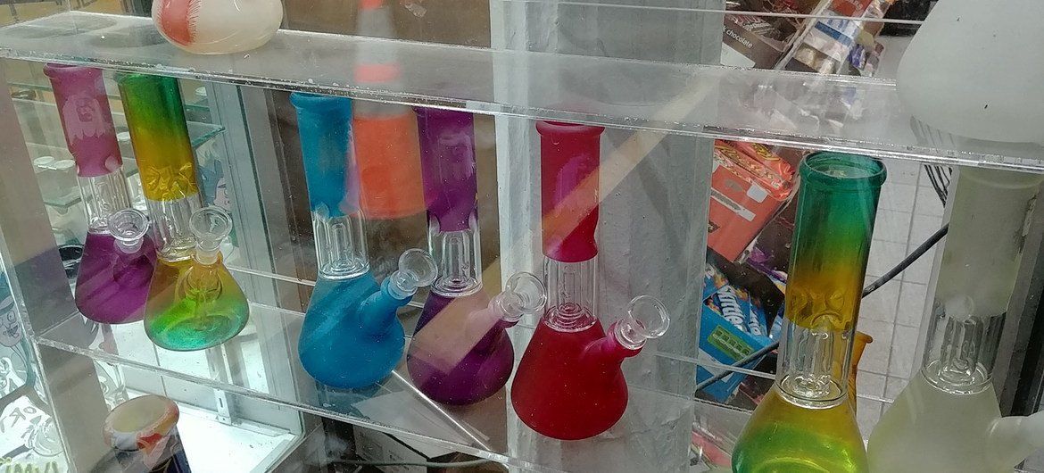 Glass pipes used for smoking marijuana for sale in New York City.
