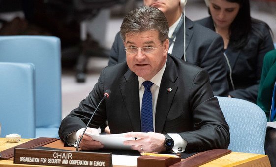 Foreign Minister Miroslav Lajčák of the Slovak Republic, Chairperson-in-Office of the Organization for Security and Co-operation in Europe (OSCE), and former President of the General Assembly, briefs the Security Council.