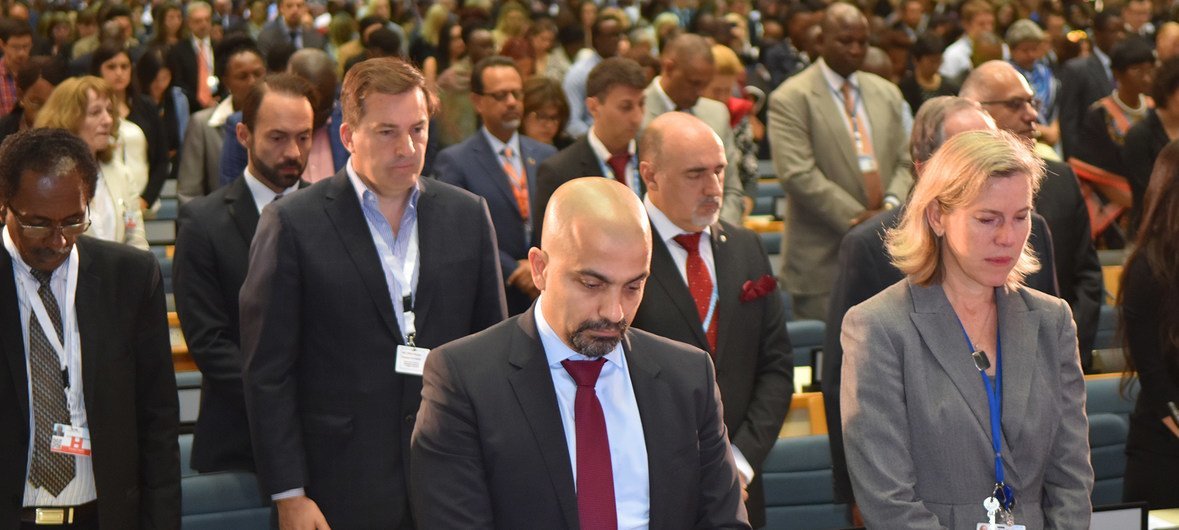 United Nations staff in Nairobi observe a moment of silence in honour of the people who died in the Ethiopian Airlines crash. (11 March 2019)