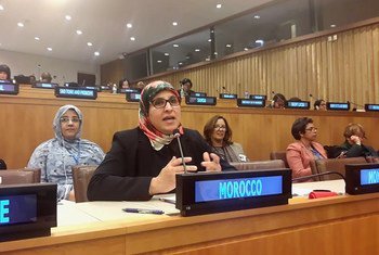 السيدة بسيمة الحقاوي، وزيرة الأسرة والتضامن والمساواة والتنمية الاجتماعية في المغرب، أثناء مشاركتها ضمن وفد بلادها في أعمال الدورة الثالثة والستين للجنة وضع المرأة.