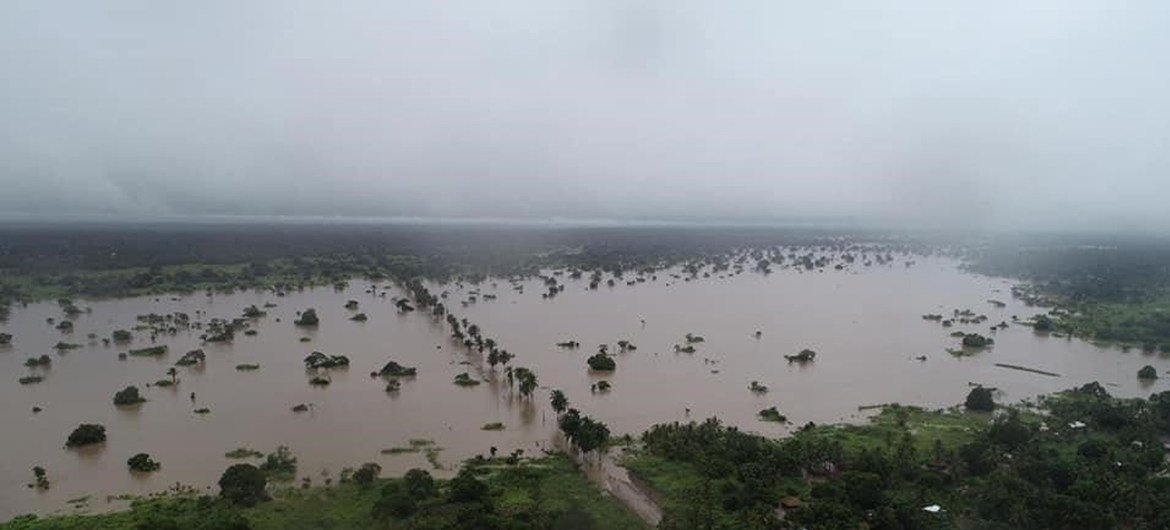 Vista aérea de Moçambique afetada por alagamentos devido ao ciclone tropical Idai