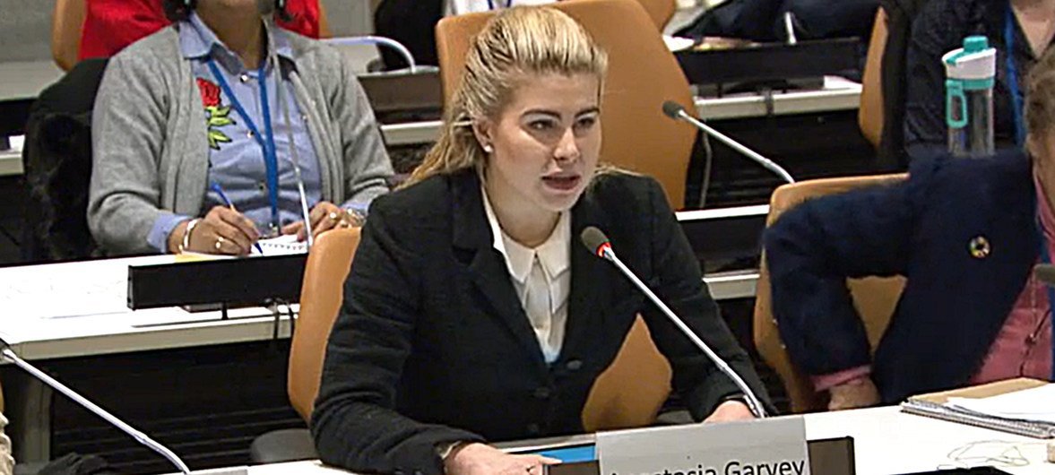 Анастасия Гарви на заседании в ООН 