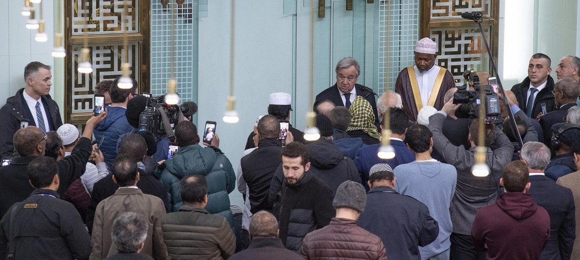 UN Secretary-General António Guterres speaking during his visit to the Islamic Cultural Centre of New York, on 22 March 2019.