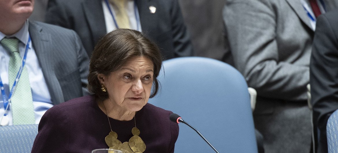 Заместитель Генсека ООН по политическим вопросам и вопросам миростроительства Розмари Дикарло выступила на заседании Совбеза по Сирии. 27 марта 2019 года.  