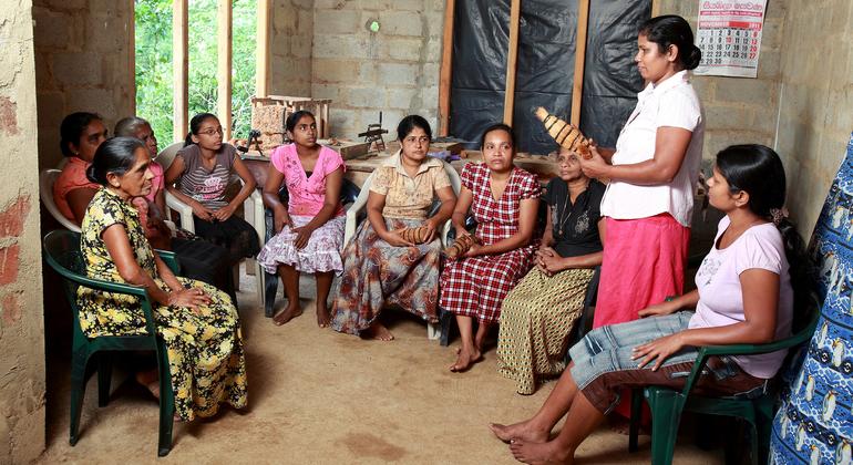 Women learning in a classroom, in a village in Sri Lanka.