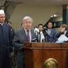 A la mosquée Al-Azhar, au Caire, le Secrétaire général António Guterres exprime sa solidarité et soulignet la nécessité de combattre l'islamophobie, ainsi que toutes les formes de haine et de fanatisme. 2 avril 2019.