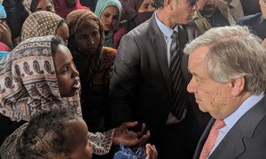 UN Secretary-General António Guterres meets refugees and migrants in a detention centre in Tripoli, Libya. 4 April 2019.