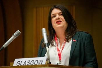 Susan Aitken, Leader of Glasgow City Council, speaking in Geneva during the 