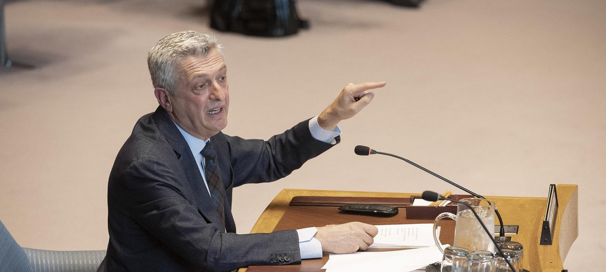 The United Nations High Commissioner for Refugees, Filippo Grandi, briefs the Security Council. (9 April 2019)