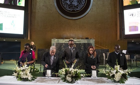 Lighting candles during the commemoration of the International Day of Reflection on the 1994 Genocide against the Tutsi in Rwanda.