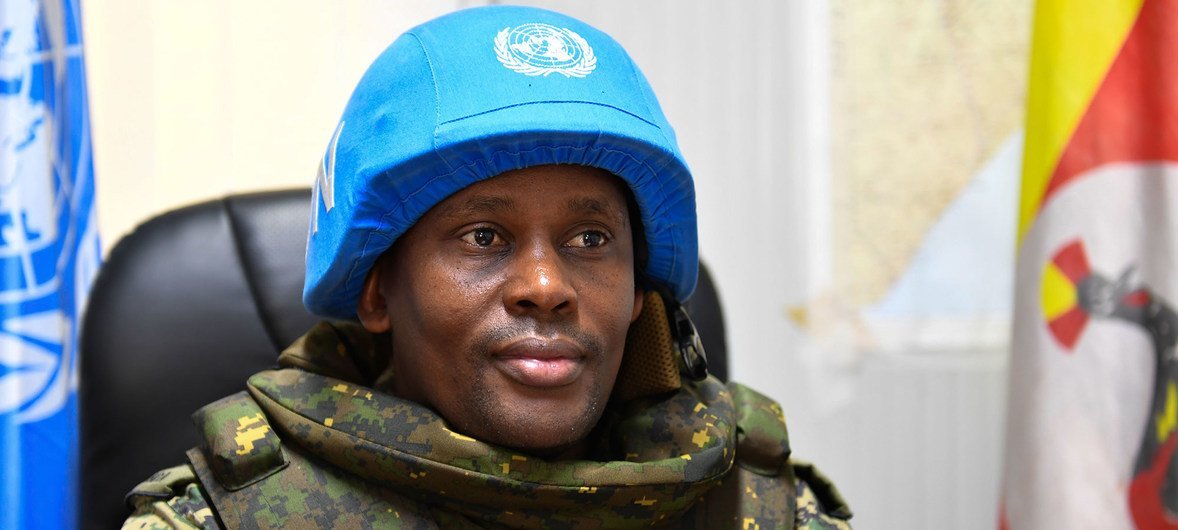 The Commander of the United Nations Guard Unit (UNGU) in Somalia, Colonel Stuart Agaba speaks during an interview in Mogadishu.