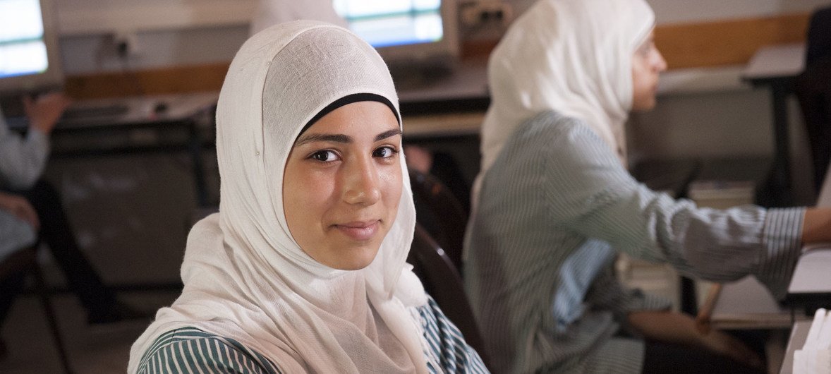 Students in computer programming class at Al Shami Girls Secondary School in the West Bank.