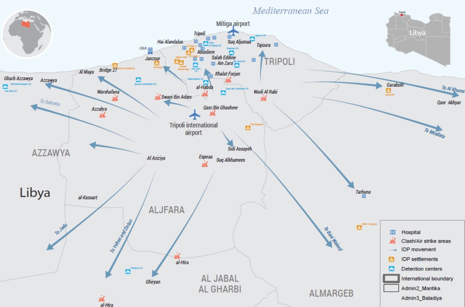 UN Office for the Coordination of Humanitarian Affairs on Libya: Tripoli Clashes as of 16 April 2019. 