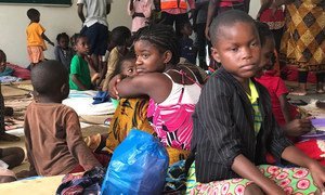 Children sheltering in a school after being displaced by Cyclone Kenneth, in Pemba city, Mozambique. 