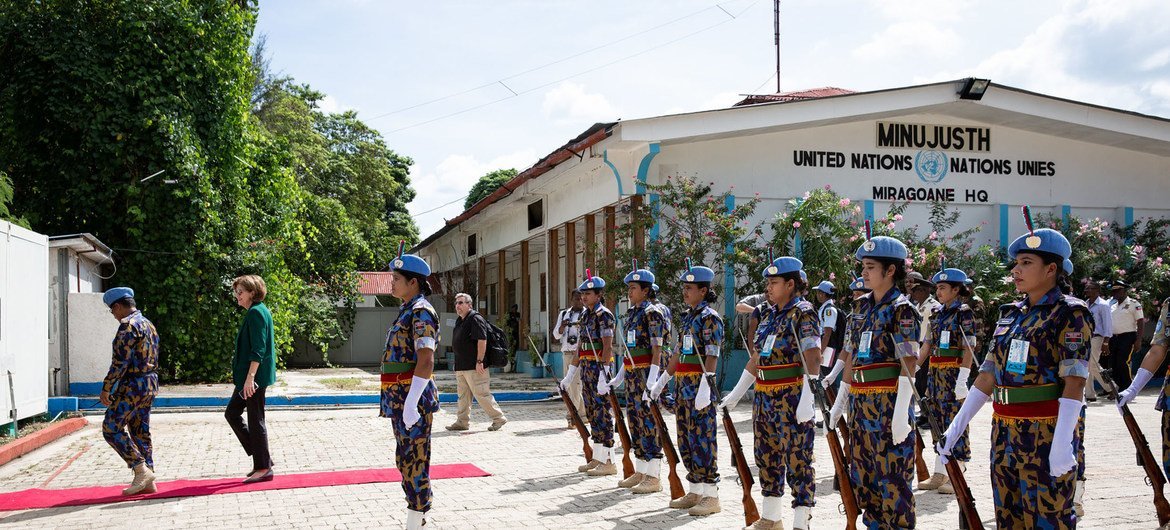 Miragoane, 30 October 2018: female members of the Bangladeshi Formed Police Units greet Helen La Lime, the UN Special Representative in Haiti and Head of MINUJUSTH