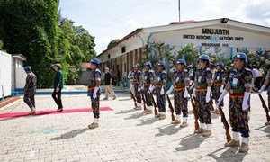 Miragoane, 30 October 2018: female members of the Bangladeshi Formed Police Units greet Helen La Lime, the UN Special Representative in Haiti and Head of MINUJUSTH