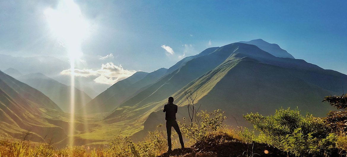 Sun rises over the mountains in the province of Carchi, northern Ecuador.