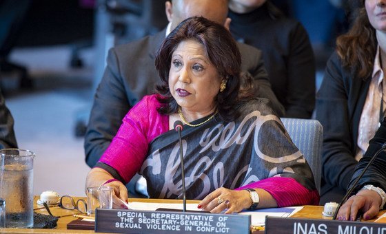 Pramila Patten, Special Representative of the Secretary-General on Sexual Violence in Conflict, addresses the Security Council meeting on women and peace and security, with a focus on sexual violence in conflict. (April 2019)