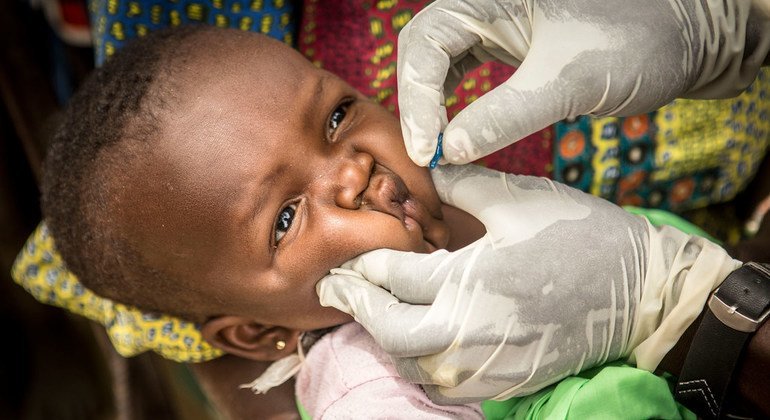 A child is vaccinated at a community health center in Kombaka village, Mali. (March 2019)