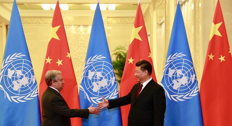 4月26日，联合国秘书长古特雷斯在北京人民大会堂同中国国家主席习近平举行会晤。