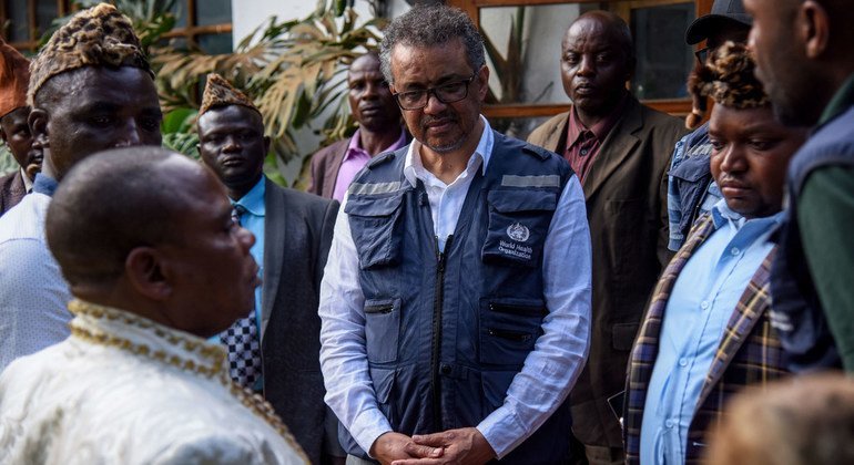 Le Directeur général de l'OMS, le Dr Tedros, lors d'une visite à Butembo, dans l’Est de la RDC (archives).