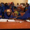 Des étudiants de l'école du camp pour personnes déplacées d'Howlwadaag, à Baidoa, en Somalie en mai 2019