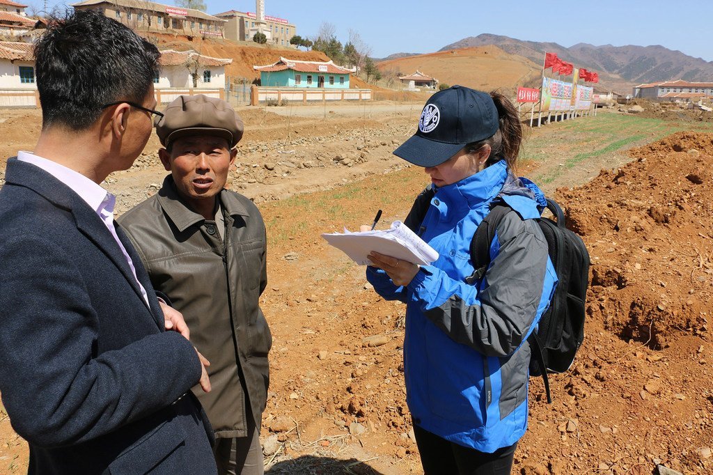 Tathmini ya FAO na WFP wakati walitembelea kaunti ya Unpa mkoa wa Kaskazini wa Hwanghae nchini Jamhuri ya kidemokrasia ya watu wa Korea au DPRK Aprili 2019.