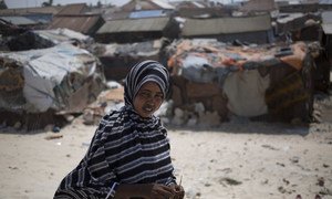 Seventeen-year-old Ideeya Jimcaale at her home in a camp for internally displaced persons on the beach in Bossaso, Puntland, Somalia (2018).