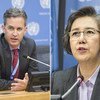 David Kaye, rapporteur spécial sur la promotion et la protection du droit à la liberté d'opinion et d'expression (à gauche) et Yanghee Lee, rapporteur spécial sur la situation des droits de l'homme au Myanmar.