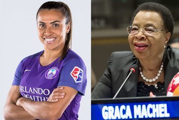 Duas lusófonas entre os 17 defensores dos ODSs, jogadora Marta Vieira da Silva e activista de direitos humanos Graça Machel.