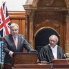 The UN Secretary-General António Guterres address the Fijian Parliament in the capital, Suva, on 16 May 2019.