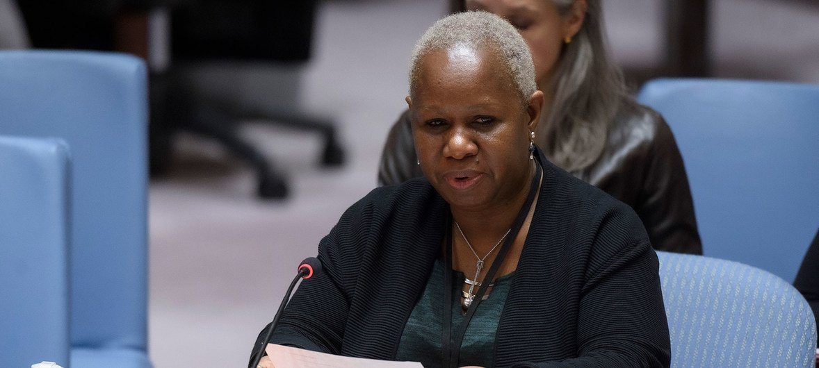 Bintou Keita, Sous-Secrétaire générale de l'ONU pour l'Afrique au Département des affaires politiques et de consolidation de la paix et au Département des opérations de paix, au Conseil de sécurité lors d'une réunion sur la Force conjointe du G5-Sahel