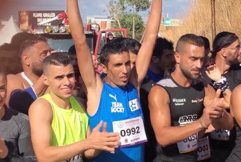 Mkimbizi wa Syria akishiriki katika Marathon ya Beirut.