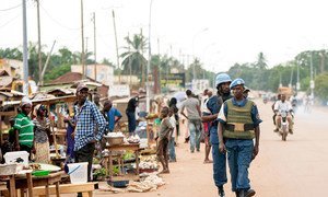 Peacekeepers serving the UN mission  in the Central African Republic (MINUSCA) patrol  the country's capital city, Bangui.