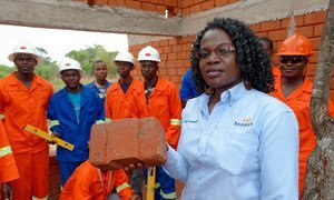 Winnie Kakunta is in charge of SME development at the Community Relations department for Barrick Lumwana Mining. The company has partnered with the Zambia Green Jobs Programme led by the ILO, to build housing with local and green materials for its employe