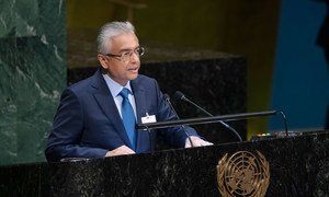 Prime Minister Pravind Kumar Jugnauth of Mauritius addresses the General Assembly meeting on the request for an advisory opinion of the International Court of Justice on the legal consequences of the separation of the Chagos Archipelago from Mauritius (f…