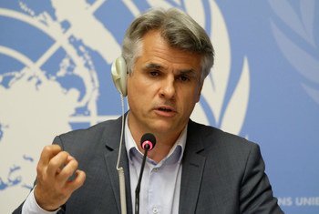 UN Children’s Fund spokesperson Christophe Boulierac speaking in Geneva