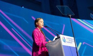 Greta Thunberg, 16 year old climate activist speaking at the R20 Austrian World Summit 2019 on 28 May 2019.