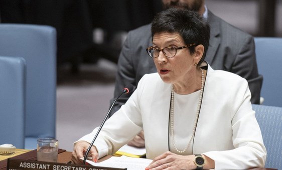 Ursula Mueller, Assistant Secretary-General for Humanitarian Affairs and Deputy Emergency Relief Coordinator, briefs the Security Council meeting on the situation in Syria, 28 May 2019.