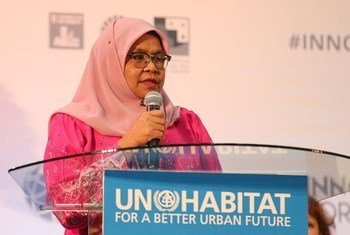 Mkurugenzi mtendaji wa UN-HABITAT Maimunah Mohd Sharif akihutubia baraza la shirika la makazi la Umoja wa Mataifa UN-HABITAT jijini Nairobi Kenya.
