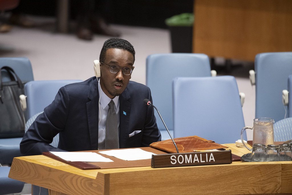 محمد ربيع يوسف نائب المندوب الدائم للصومال في الأمم المتحدة، يتحدث أمام مجلس الأمن الدولي.
