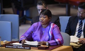 File photo of the Prosecutor of the International Criminal Court (ICC), Fatou Bensouda, briefing the UN Security Council on Libya in May 2019.