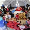 Famílias que fogem das hostilidades estão abrigadas em tendas perto de Kafr Lusein, na Síria, depois de passar muitos dias ao relento.