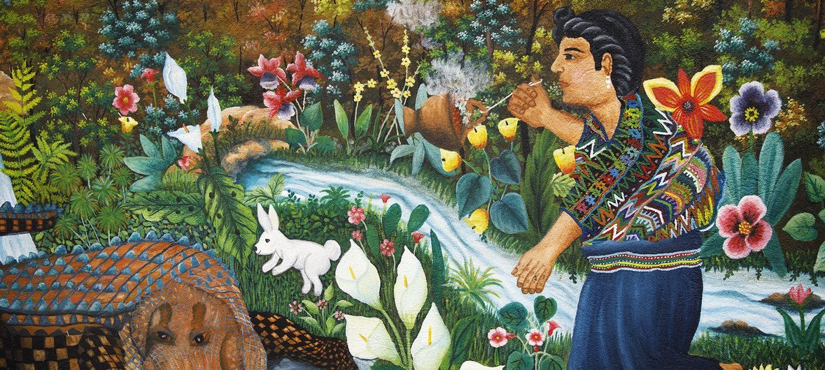 Detail from the mural at the Center for the Historical Memory of Women in San Juan Comalapa, Guatemala. (April 2018)