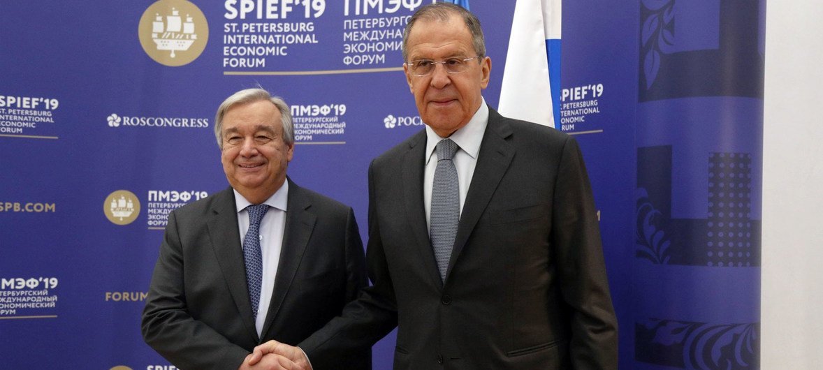 Secretary-General António Guterres meets with the Minister of Foreign Affairs of the Russian Federation Sergey Lavrov on the sidelines of the St. Petersburg International Economic Forum 2019 (SPIEF). 