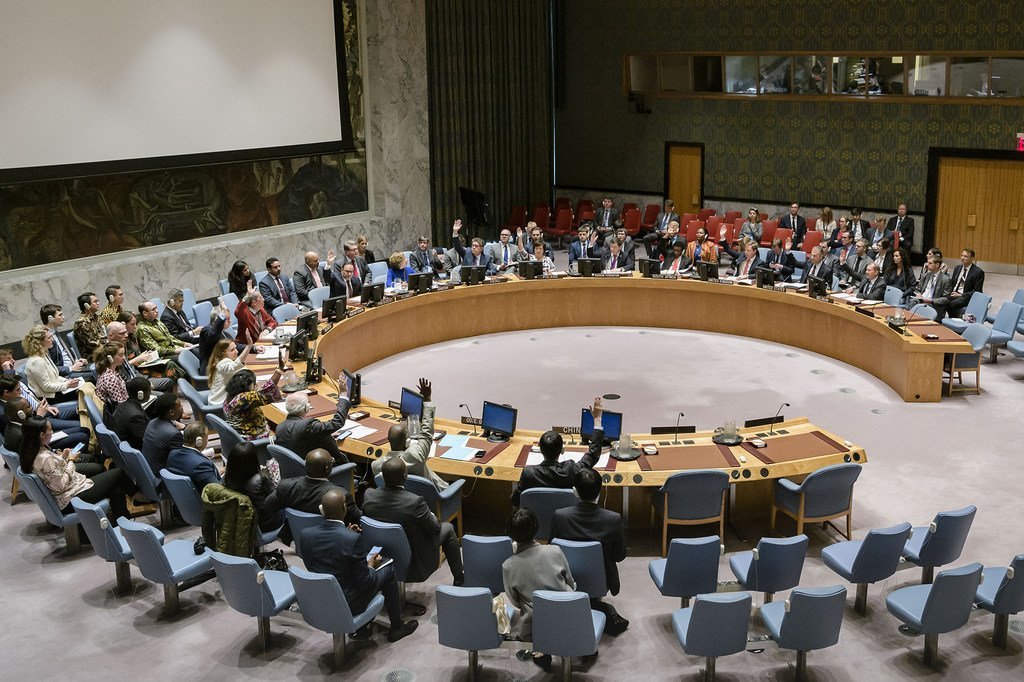  Le Conseil de sécurité des Nations Unies en session le 10 juin 2019 lors du vote d'une résolution sur la Libye.