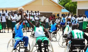 Athletes with disabilities play wheelchair basketball in South Sudan. (file 2012)