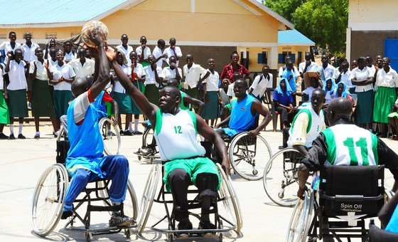 Athletes with disabilities play wheelchair basketball in South Sudan. (file 2012)