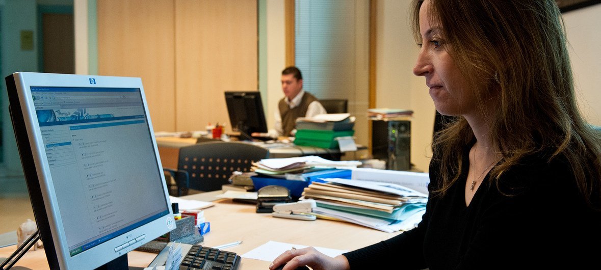 Woman working at her office at an export promotion agency.