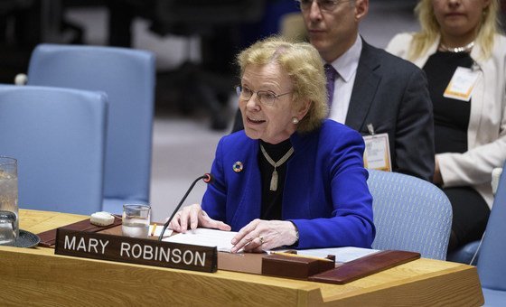 Ex-presidente da Irlanda e membro dos The Elders, Mary Robinson, no Conselho de Segurança